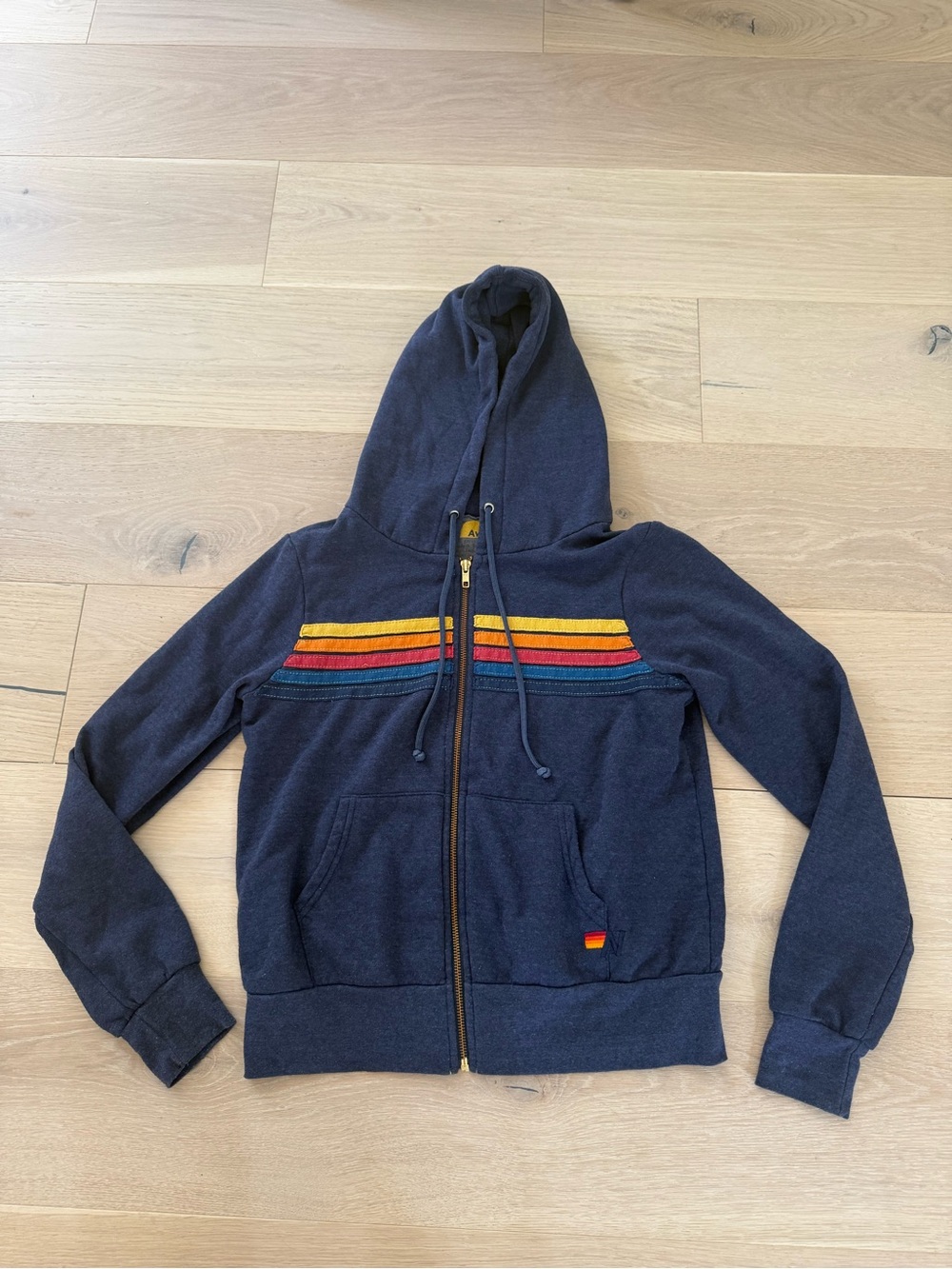 Aviator Nation Navy Zip-Up Hoodie with Colorful Stripe Accents